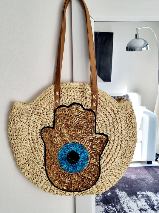 Boho straw bag with zip