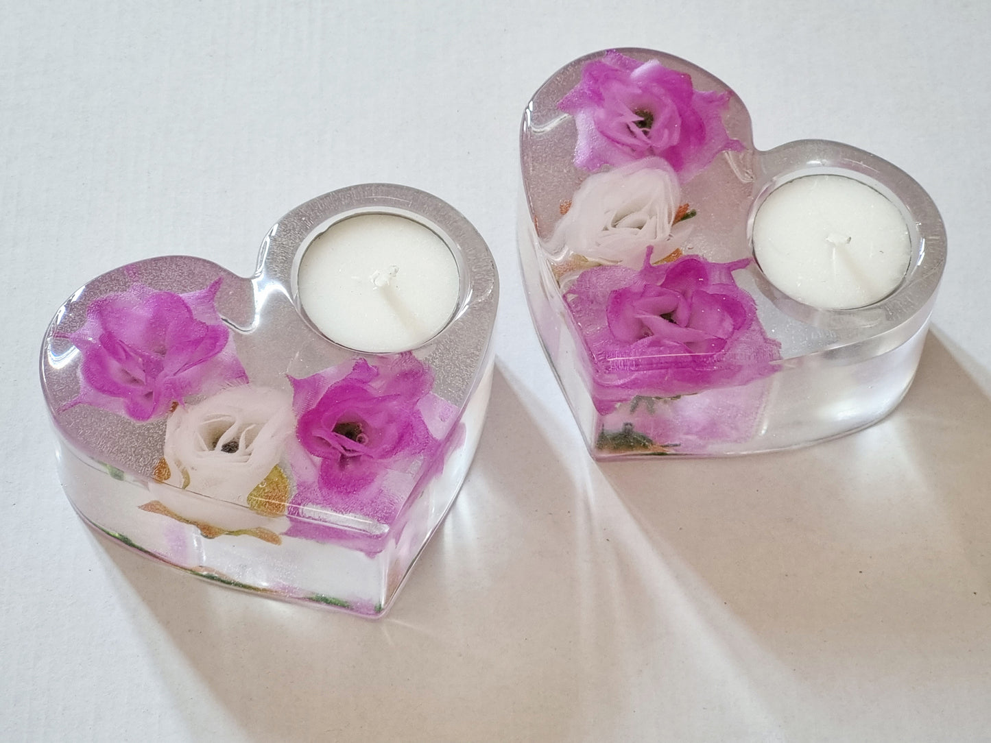 Personalised resin heart candle holders