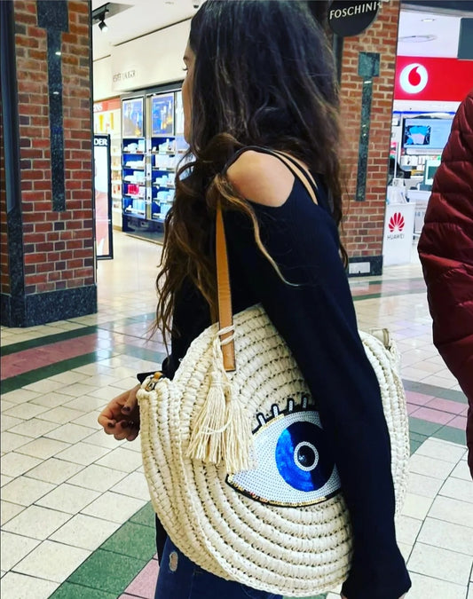 Boho straw bag with zip